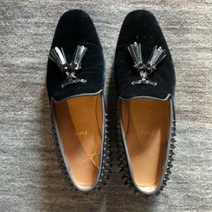 Black velvet and patent leather loafers